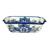 A picture of a Polish Pottery Medium Bread Baker (Blue Bouquet) | NDA181-7 as shown at PolishPotteryOutlet.com/products/medium-bread-baker-blue-bouquet-nda181-7