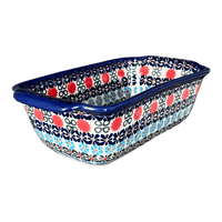 A picture of a Polish Pottery Andy Large Bread Baker (Pom Pom Flower) | NDA182-30 as shown at PolishPotteryOutlet.com/products/large-bread-baker-pom-pom-flower-nda182-30
