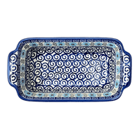A picture of a Polish Pottery Large Bread Baker (Blue Daisy Spiral) | NDA182-38 as shown at PolishPotteryOutlet.com/products/large-bread-baker-blue-daisy-spiral-nda182-38
