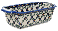 A picture of a Polish Pottery Large Bread Baker (Blue Lattice) | NDA182-6 as shown at PolishPotteryOutlet.com/products/large-bread-baker-blue-lattice