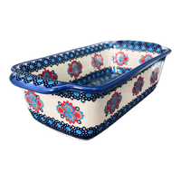 A picture of a Polish Pottery Andy Large Bread Baker (Polish Bouquet) | NDA182-82 as shown at PolishPotteryOutlet.com/products/large-bread-baker-polish-bouquet-nda182-82