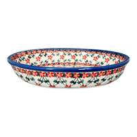 A picture of a Polish Pottery Oval Baker (Red Lattice) | NDA187-20 as shown at PolishPotteryOutlet.com/products/oval-baker-red-lattice-nda187-20