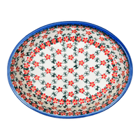 A picture of a Polish Pottery Oval Baker (Red Lattice) | NDA187-20 as shown at PolishPotteryOutlet.com/products/oval-baker-red-lattice-nda187-20