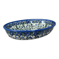 A picture of a Polish Pottery Oval Baker (Blue Cascade) | NDA187-A31 as shown at PolishPotteryOutlet.com/products/oval-baker-blue-cascade-nda187-31