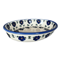 A picture of a Polish Pottery Oval Baker (Blue Tethered Blossoms) | NDA187-4 as shown at PolishPotteryOutlet.com/products/oval-baker-blue-tethered-blossoms-nda187-4