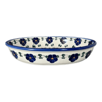 A picture of a Polish Pottery Oval Baker (Blue Tethered Blossoms) | NDA187-4 as shown at PolishPotteryOutlet.com/products/oval-baker-blue-tethered-blossoms-nda187-4
