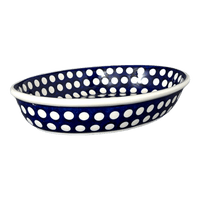 A picture of a Polish Pottery Oval Baker (Hello Dotty) | NDA187-A64 as shown at PolishPotteryOutlet.com/products/oval-baker-hello-dotty-nda187-64