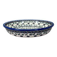 A picture of a Polish Pottery Oval Baker (Blue Lattice) | NDA187-6 as shown at PolishPotteryOutlet.com/products/oval-baker-blue-lattice-nda187-6