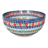 A picture of a Polish Pottery Deep 8.5" Bowl (Pom-Pom Flower) | NDA192-30 as shown at PolishPotteryOutlet.com/products/deep-8-5-bowl-pom-pom-flower-nda192-30