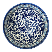 A picture of a Polish Pottery Deep 8.5" Bowl (Blue Daisy Spiral) | NDA192-38 as shown at PolishPotteryOutlet.com/products/deep-8-5-bowl-blue-daisy-spiral-nda192-38