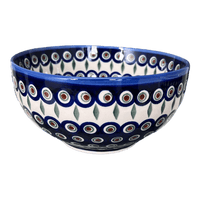 A picture of a Polish Pottery Deep 8.5" Bowl (Peacock) | NDA192-43 as shown at PolishPotteryOutlet.com/products/deep-8-5-bowl-peacock-nda192-43