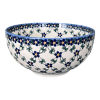 A picture of a Polish Pottery Bowl, Round, Deep, 8.5" in "Blue Lattice" by Andy | NDA192-6 as shown at PolishPotteryOutlet.com/products/deep-8-5-bowl-blue-lattice-nda192-6