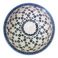 A picture of a Polish Pottery Bowl, Round, Deep, 8.5" in "Blue Lattice" by Andy | NDA192-6 as shown at PolishPotteryOutlet.com/products/deep-8-5-bowl-blue-lattice-nda192-6