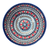 A picture of a Polish Pottery Deep 9" Bowl (Pom-Pom Flower) | NDA194-30 as shown at PolishPotteryOutlet.com/products/deep-9-bowl-pom-pom-flower-nda194-30