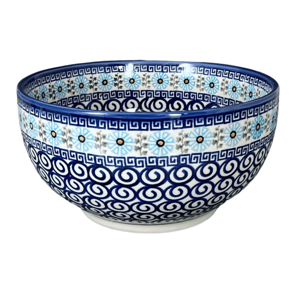 Bowl, Round, Deep, 9" in "Blue Daisy Spiral" by Andy | NDA194-38