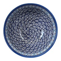 A picture of a Polish Pottery Deep 9" Bowl (Blue Daisy Spiral) | NDA194-38 as shown at PolishPotteryOutlet.com/products/deep-9-bowl-blue-daisy-spiral-nda194-38
