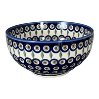 A picture of a Polish Pottery Deep 9" Bowl (Peacock) | NDA194-43 as shown at PolishPotteryOutlet.com/products/deep-9-bowl-peacock-nda194-43