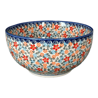A picture of a Polish Pottery Deep 9" Bowl (Meadow in Bloom) | NDA194-A54 as shown at PolishPotteryOutlet.com/products/deep-9-bowl-meadow-in-bloom-nda194-a54