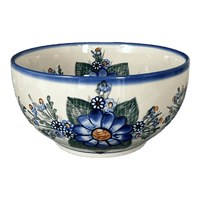 A picture of a Polish Pottery Deep 9" Bowl (Blue Bouquet) | NDA194-7 as shown at PolishPotteryOutlet.com/products/deep-9-bowl-blue-bouquet-nda194-7