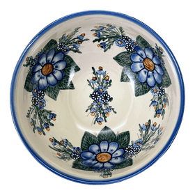 Polish Pottery Deep 9" Bowl (Blue Bouquet) | NDA194-7 Additional Image at PolishPotteryOutlet.com