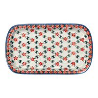 A picture of a Polish Pottery Shallow Serving Tray (Red Lattice) | NDA210-20 as shown at PolishPotteryOutlet.com/products/shallow-serving-tray-red-lattice-nda210-20