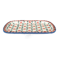A picture of a Polish Pottery Shallow Serving Tray (Red Lattice) | NDA210-20 as shown at PolishPotteryOutlet.com/products/shallow-serving-tray-red-lattice-nda210-20