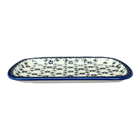 A picture of a Polish Pottery Shallow Serving Tray (Blue Lattice) | NDA210-6 as shown at PolishPotteryOutlet.com/products/shallow-serving-tray-blue-lattice-nda210-6
