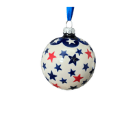 A picture of a Polish Pottery Large Ball Ornament (Star Power) | NDA232-47 as shown at PolishPotteryOutlet.com/products/large-ball-ornament-star-power-nda232-47