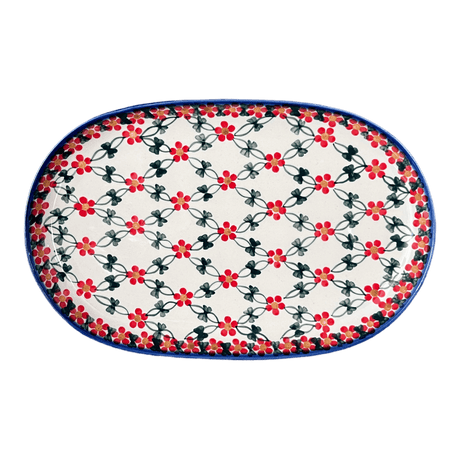 Plate, Oval, Shallow, 7" x 11" in "Red Lattice" by Andy | NDA245-20