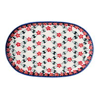 A picture of a Polish Pottery Shallow 7" x 11" Oval Plate (Red Lattice) | NDA245-20 as shown at PolishPotteryOutlet.com/products/7-x-11-oval-plate-red-lattice-nda245-20