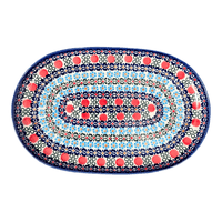 A picture of a Polish Pottery Shallow 7" x 11" Oval Plate (Pom-Pom Flower) | NDA245-30 as shown at PolishPotteryOutlet.com/products/shallow-7-x-11-oval-plate-pom-pom-flower-nda245-30