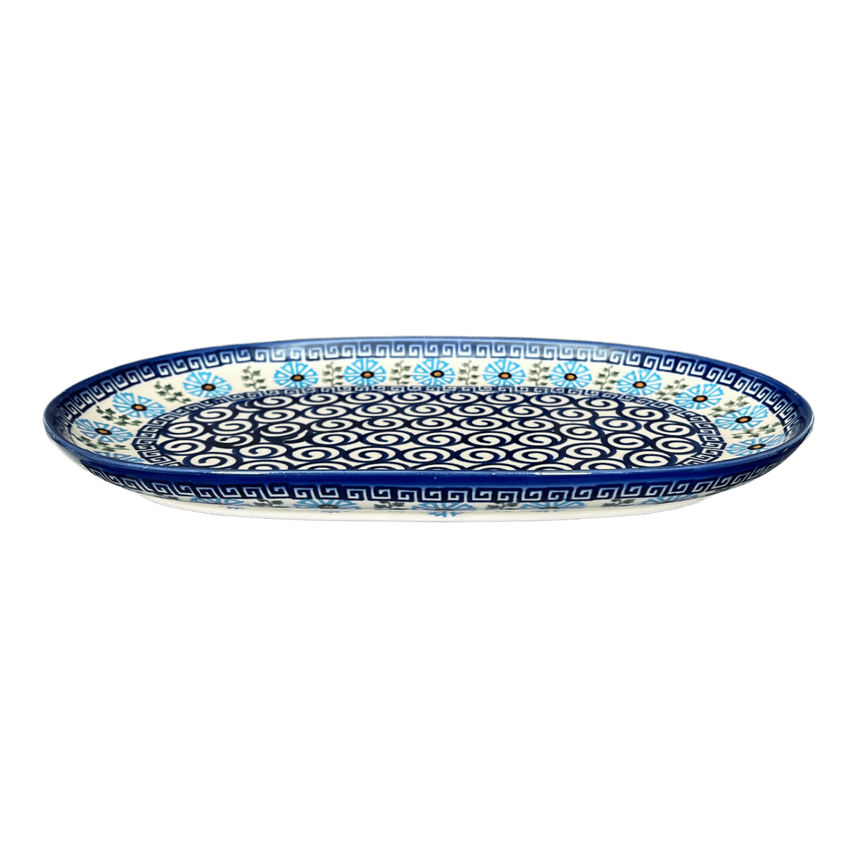 Plate, Oval, Shallow, 7" x 11" in "Blue Daisy Spiral" by Andy | NDA245-38