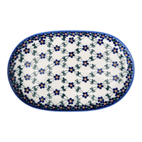 A picture of a Polish Pottery Shallow 7" x 11" Oval Plate (Blue Lattice) | NDA245-6 as shown at PolishPotteryOutlet.com/products/shallow-7-x-11-oval-plate-blue-lattice-nda245-6