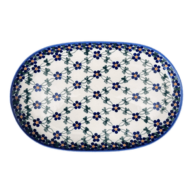 Polish Pottery Shallow 7" x 11" Oval Plate (Blue Lattice) | NDA245-6 Additional Image at PolishPotteryOutlet.com