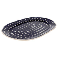 A picture of a Polish Pottery Wavy Edged Oval Platter (Dot to Dot) | NDA262-22 as shown at PolishPotteryOutlet.com/products/wavy-edged-oval-platter-dot-to-dot-nda262-22