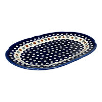 A picture of a Polish Pottery Wavy Edged Oval Platter (Mosquito) | NDA262-24 as shown at PolishPotteryOutlet.com/products/wavy-edged-oval-platter-mosquito-nda262-24