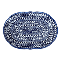 A picture of a Polish Pottery Wavy Edged Oval Platter (Tulip Path) | NDA262-25 as shown at PolishPotteryOutlet.com/products/wavy-edged-oval-platter-tulip-path-nda262-25