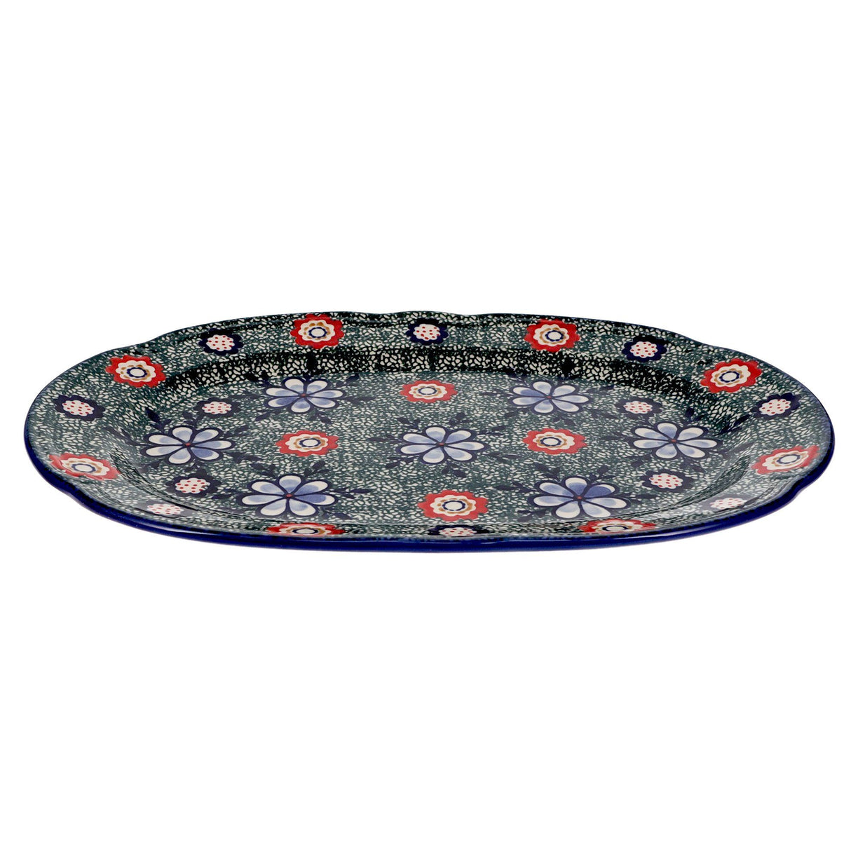 Platter, Wavy Edged Oval, 13.5" x 9.5" in "Floral Fairway" by Andy | NDA262-42