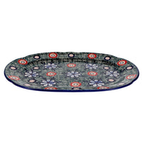 A picture of a Polish Pottery Wavy Edged Oval Platter (Floral Fairway) | NDA262-42 as shown at PolishPotteryOutlet.com/products/wavy-edged-oval-platter-floral-fairway-nda262-42