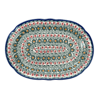 A picture of a Polish Pottery Wavy Edged Oval Platter (Garden Breeze) | NDA262-A48 as shown at PolishPotteryOutlet.com/products/wavy-edged-oval-platter-garden-breeze-nda262-48