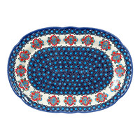 A picture of a Polish Pottery Wavy Edged Oval Platter (Polish Bouquet) | NDA262-82 as shown at PolishPotteryOutlet.com/products/wavy-edged-oval-platter-polish-bouquet-nda262-82