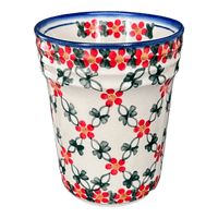 A picture of a Polish Pottery Large Ridged Tumbler (Red Lattice) | NDA345-20 as shown at PolishPotteryOutlet.com/products/large-ridged-tumbler-red-lattice-nda345-20