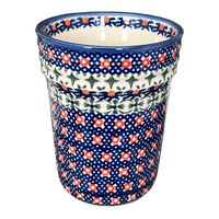 A picture of a Polish Pottery Large Ridged Tumbler (Bowties & Blossoms) | NDA345-21 as shown at PolishPotteryOutlet.com/products/large-ridged-tumbler-bowties-blossoms-nda345-21