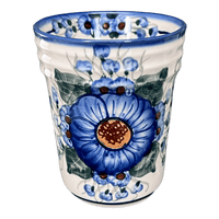 A picture of a Polish Pottery Large Ridged Tumbler (Bountiful Blue) | NDA345-36 as shown at PolishPotteryOutlet.com/products/large-ridged-tumbler-bountiful-blue-nda345-36