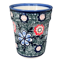A picture of a Polish Pottery Large Ridged Tumbler (Floral Fairway) | NDA345-42 as shown at PolishPotteryOutlet.com/products/large-ridged-tumbler-floral-fairway-nda345-42