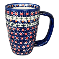 A picture of a Polish Pottery 16 oz. Cafe Mug (Bowties & Blossoms) | NDA40-21 as shown at PolishPotteryOutlet.com/products/16-oz-cafe-mug-bowties-blossoms-nda40-21