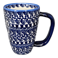 A picture of a Polish Pottery 16 oz. Cafe Mug (Tulip Path) | NDA40-25 as shown at PolishPotteryOutlet.com/products/16-oz-cafe-mug-tulip-path-nda40-25