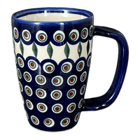 A picture of a Polish Pottery 16 oz. Cafe Mug (Peacock) | NDA40-43 as shown at PolishPotteryOutlet.com/products/16-oz-cafe-mug-peacock-nda40-43