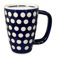 A picture of a Polish Pottery 16 oz. Cafe Mug (Hello Dotty) | NDA40-A64 as shown at PolishPotteryOutlet.com/products/16-oz-cafe-mug-hello-dotty-nda40-64
