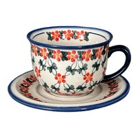 A picture of a Polish Pottery 10 oz. Cup & Saucer (Red Lattice) | NDA44-20 as shown at PolishPotteryOutlet.com/products/10-oz-cup-saucer-red-lattice-nda44-20